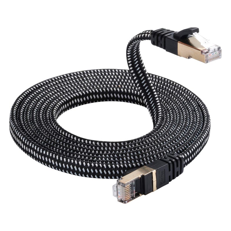 DanYee Cat 8 Ethernet Cable, Nylon Braided 50ft CAT8 High Speed Professional Gold Plated Plug STP Wires CAT 8 RJ45 Ethernet Cable (Black 50ft) - Image 5